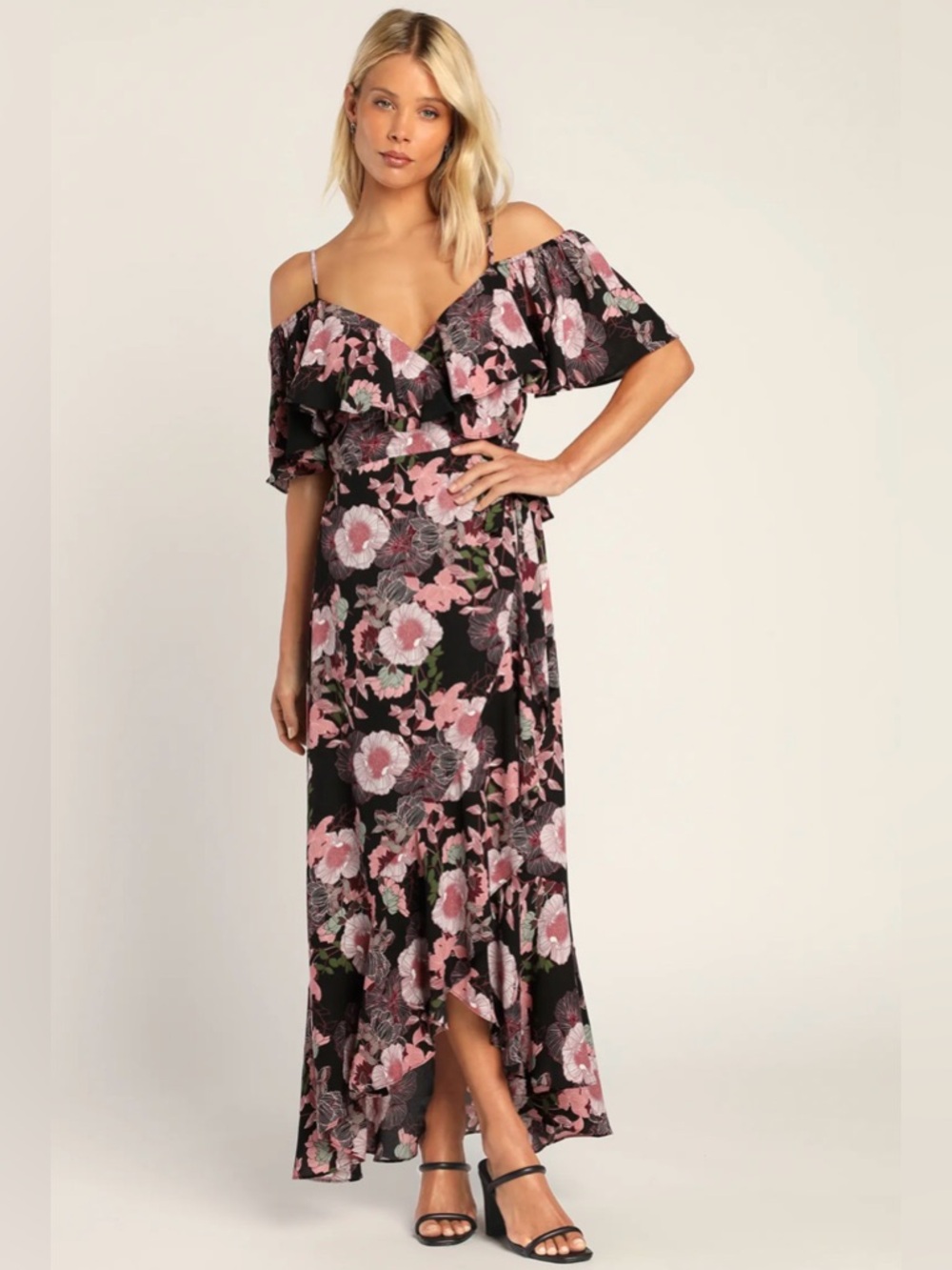 Off-Shoulder Pink Floral Maxi Dress - Brand: Lulus (Medium)